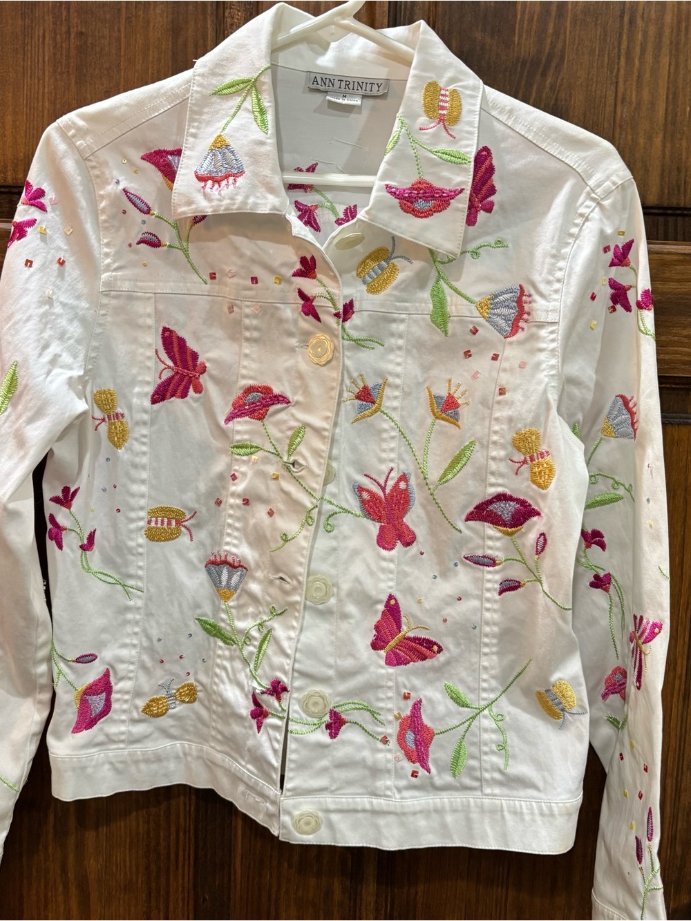 Trinity White Embroidered Floral & Butterfly Jacket